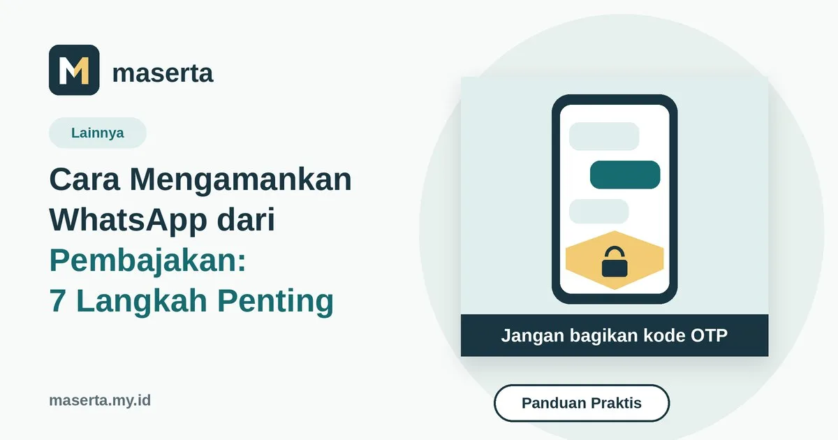 Ilustrasi ponsel dengan gelembung pesan dan perisai bertanda gembok yang melindungi akun WhatsApp