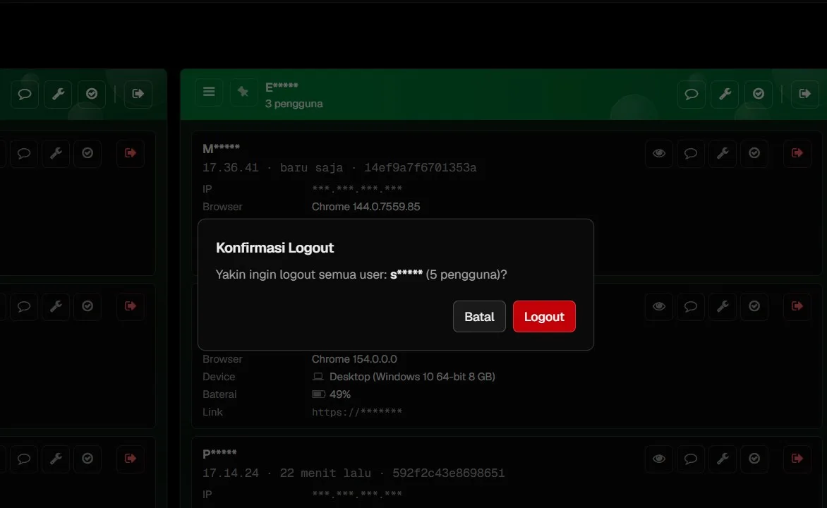 Konfirmasi logout ke pengguna yang sedang aktif