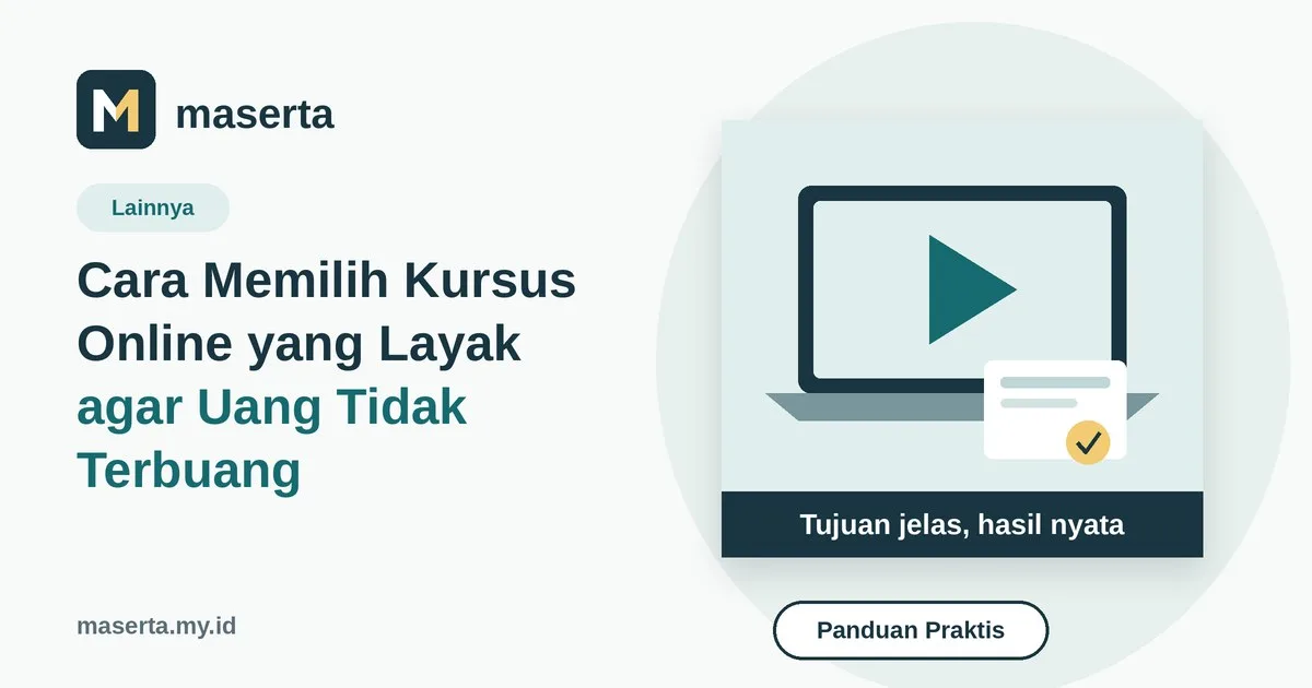 Ilustrasi laptop berisi pelajaran video dengan lencana sertifikat dan daftar periksa