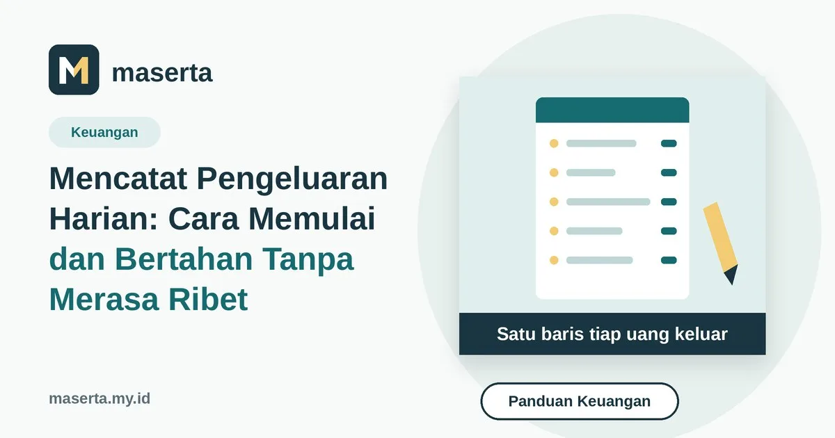 Ilustrasi buku catatan pengeluaran dengan daftar dan pensil